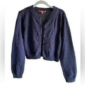 Modcloth blue confetti, crop cardigan sweater
